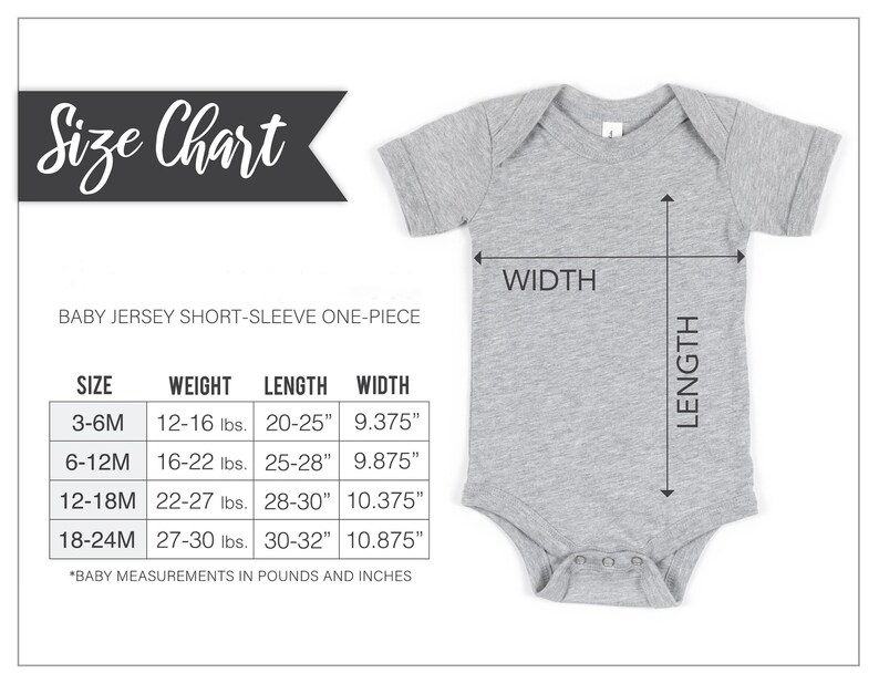 the size chart for a baby bodysuit