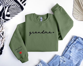 Personalized Grandma Sweatshirt with Grandkids Names on Sleeve, Mother's Day Sweatshirt, Gift For Grandma, Custom Grandma Sweatshirt,Grandma