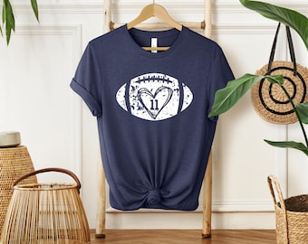 Football Heart Shirt with Custom Number, Football Mom Shirts, Custom Football Tee, Football Season Shirt, Game Day Sweatshirt,Football Lover