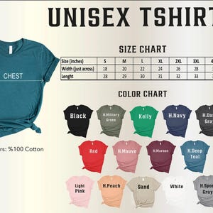 a women's tshirt size chart with different colors