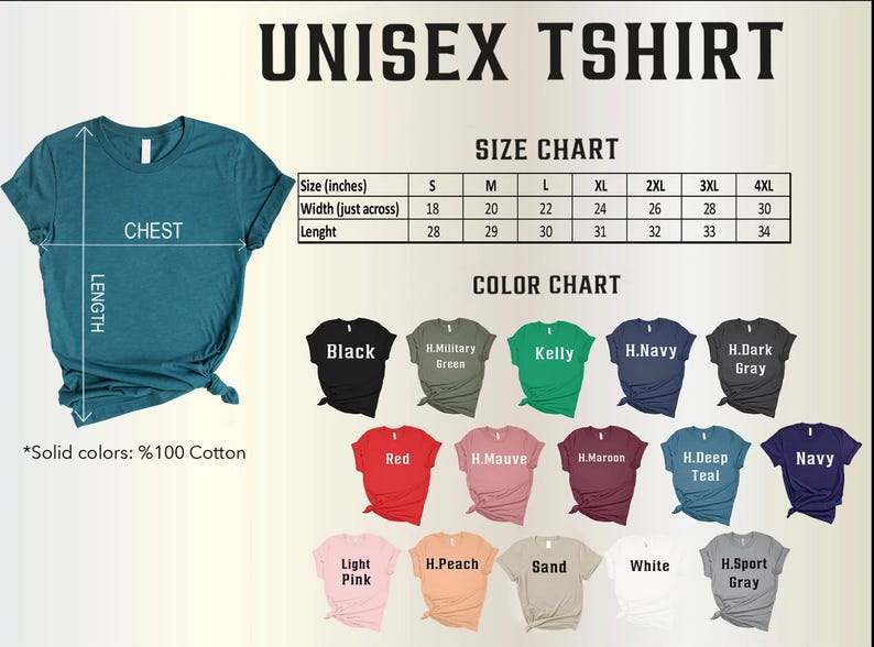 a women's tshirt size chart with different colors