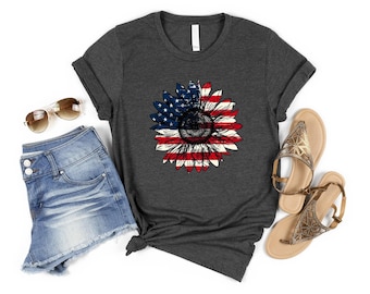 America Sunflower Shirt, USA Flag Flower T Shirt, Gift For American, 4th Of July Flag Graphic T-Shirt, Independence Shirt, Freedom T-Shirt