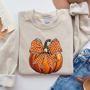 Fall Pumpkin Coquette Bow Sweater, Fall Vibes Shirt, Fall Season Shirt, Halloween Sweatshirt, Halloween Crewneck Sweatshirt, Spooky Season