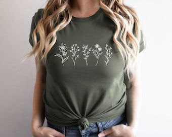 Wild Flower Shirt for Women, Floral Shirts, Botanical Shirts, Spring Flower Shirts, Gardening Shirts,  Garden Lover Tee, Flower Lover Tee