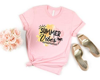 Watercolor Summer Vibes Shirt, Summer Palm Tree,  Family Vacation Apparel, Summer Vibes Shirt, Cruise Shirts, Colorful Holiday Shirt, Summer