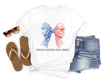 Patriotic Coquette Bow Shirt, God Bless America Shirt, 4th of July Tee, Custom American Coquette Bow Tee, Independence Shirt, Freedom Shirt