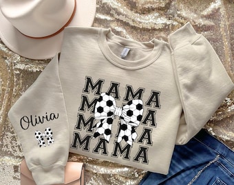 Personalized Soccer Mama Kids Name On Sleeve Sweatshirt,Mom Soccer Sweater, Soccer Mama Hoodie, Customized Soccer Mom Gifts,Mothers Day Gift