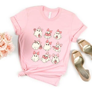 Retro Pink Ghost Shirt, Cute Pink Reading Ghost Sweater, Coquette Ghost Shirt, Cute Halloween Shirts, Cute Ghost Shirt, Halloween Ghost Tee image 6