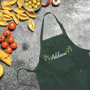 Personalized Kitchen Apron with Olive Branch, Custom Kitchen Apron, Printed Apron, Apron for Women, Gift for Mom, Gift for Wife