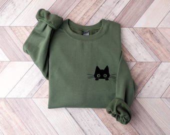 Cute Black Cat Halloween Sweatshirt, Womens Halloween Shirt, Black Cat Halloween Hoodie, Fall Sweatshirt, Halloween Gift, Halloween Costume