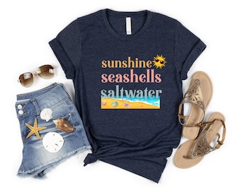 Chemise soleil coquillages d'eau salée, chemise été 2025, chemise de vacances, chemise de plage, chemise de vacances en famille, chemise de sable, soleil de mer, voyage d'été