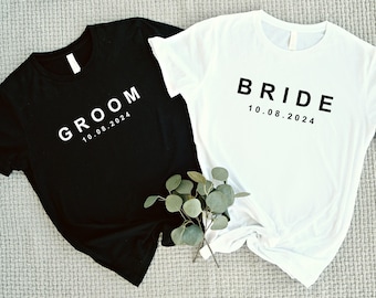 Custom Bride Groom Shirt, Matching Bride and Groom Shirts, Wedding Shirt,  Bridal Wedding Shirt, Bride and Groom Tee, Just Married Shirt