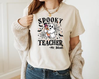 Teacher Halloween Shirt, Halloween Teacher Tee, Custom Halloween Teacher, Spooky Teacher Shirt, Ghost Teacher Shirt, Fall Teacher Shirt