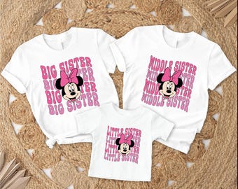 Big Sister shirt, Middle Sister shirt, Little Sister Shirt, Sister Shirts Pregnancy Announcement With Minnie Mouse, Cute Newborn Baby Gift