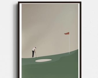 Impresión digital de golf, arte de pared de golf verde para hombres, impresión de golf de mediados de siglo, póster de golf para oficina, impresión de golf minimalista, arte de golf para oficina.