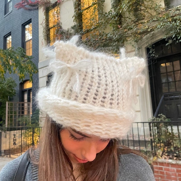 Mohair Cat Hat with Bows