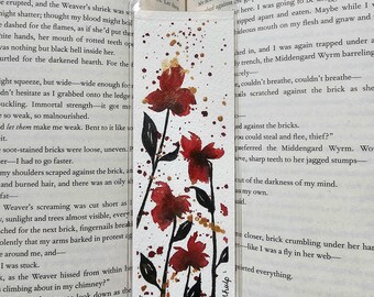 Red and Gold Pink Floral Bookmark | Original Watercolor Bookmark