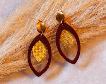 Boucles d'oreilles pendantes Cuir et Tissu