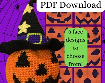 Halloween Jack O'Lantern with Witch Hat Crochet PATTERN