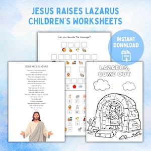 Jesus Raises Lazarus Children's Worksheets, Bible Craft for Kids, Printable Activities, 5th Sunday of Lent, Sunday School, John 11:1-45