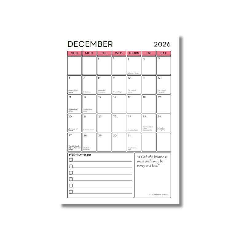 Free Printable Liturgical Calendar 2026