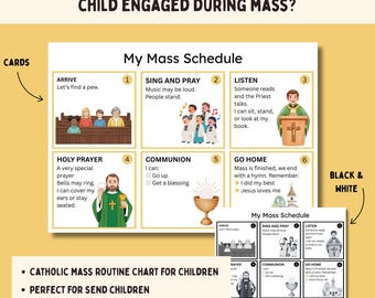 Visual Routine Chart for Catholic Mass, Preschool Children's Mass, Visual Mass Schedule