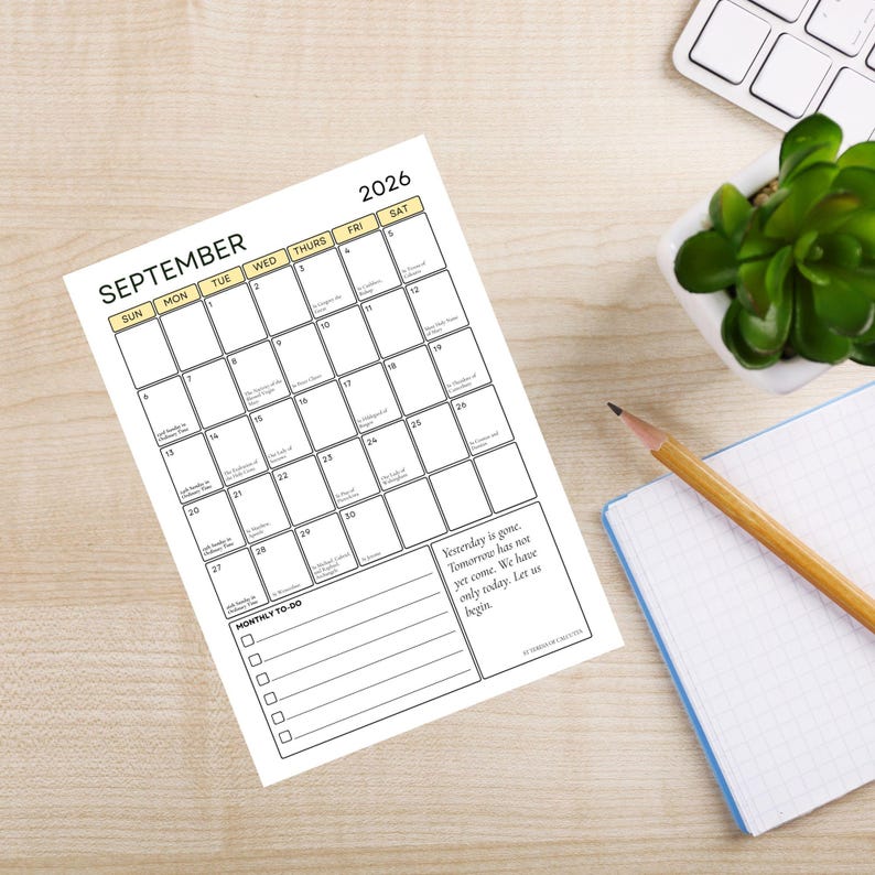 2026 Liturgical Catholic Calendar, Printable Monthly Planner, PDF ...