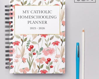 Katholieke thuisschoolplanner 2025-2026: liturgisch jaar, rozenkranstracker (afdrukbare pdf A4)