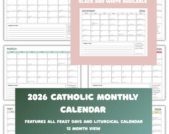Liturgisch-katholieke kalender 2026, afdrukbare maandplanner, feestdagen (pdf-download A4)