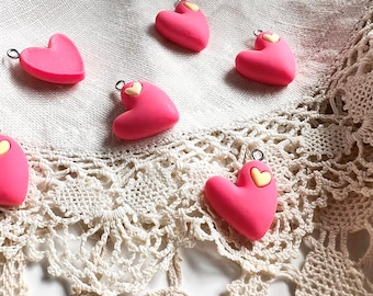 Pink resin charms, resin charms, heart resin charms, puffy heart charm