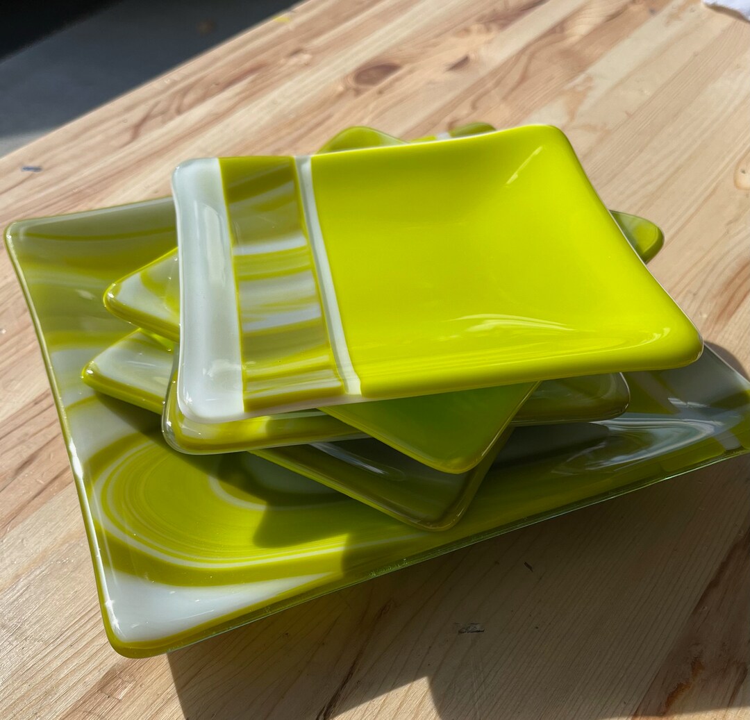 Artisan Fused Glass Plate Set Etsy