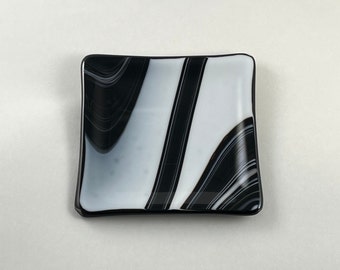 Black and White Swirl Artisan Fused Glass Plate