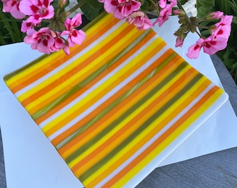 Citrus Inspired Stripes -  Artisan Fused Glass Plate