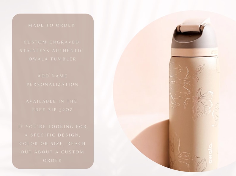 Magnolia Flower Engraved 32oz Tumbler | Owala FreeSip Water Bottle | Insulated Custom Engraved |Travel Mug | Gifts for Her | Mother's Day image 3