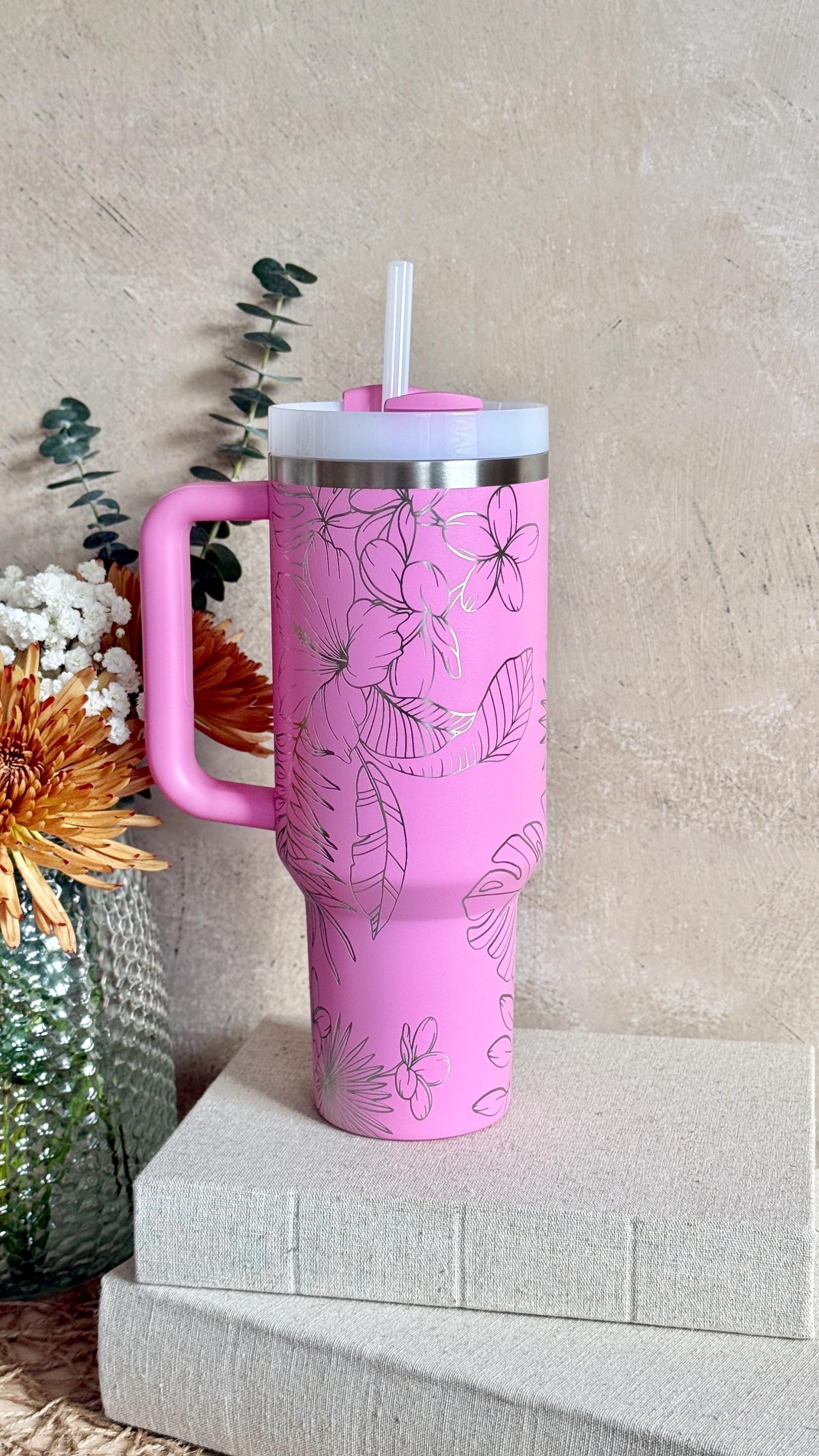 Tropical Hibiscus Engraved 40oz Tumbler | Stanley Quencher | With