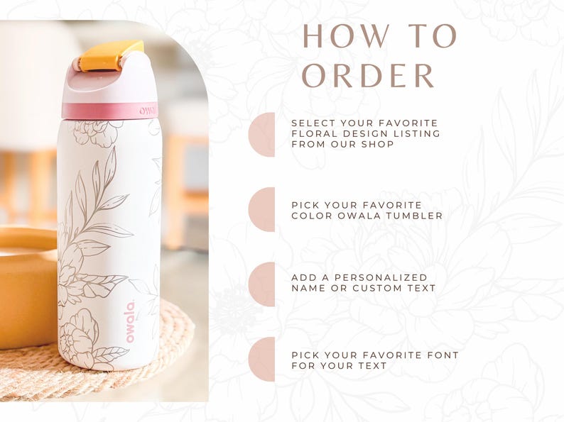 Magnolia Flower Engraved 32oz Tumbler | Owala FreeSip Water Bottle | Insulated Custom Engraved |Travel Mug | Gifts for Her | Mother's Day image 5