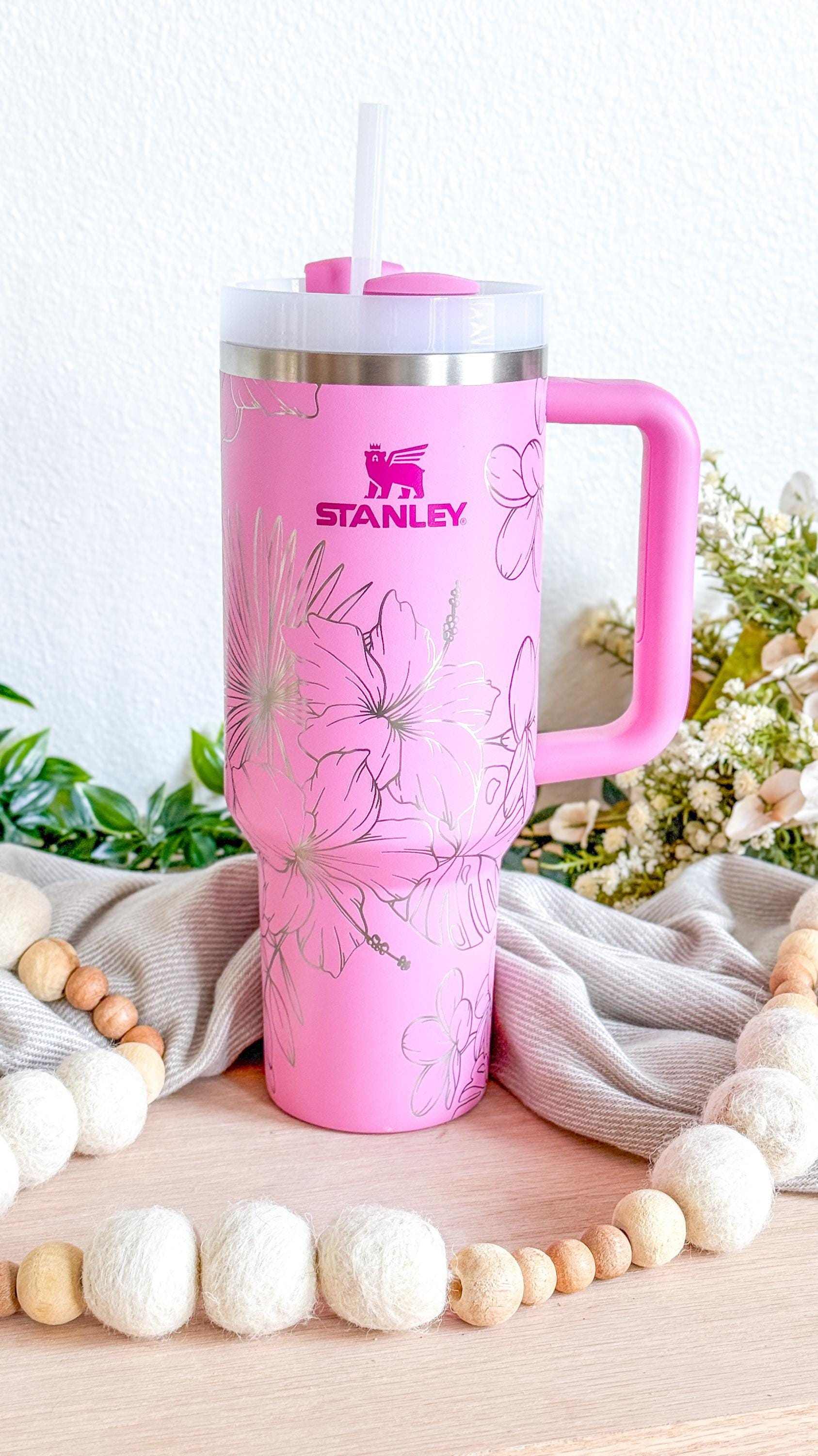 Tropical Hibiscus Engraved 40oz Tumbler | Stanley Quencher | With