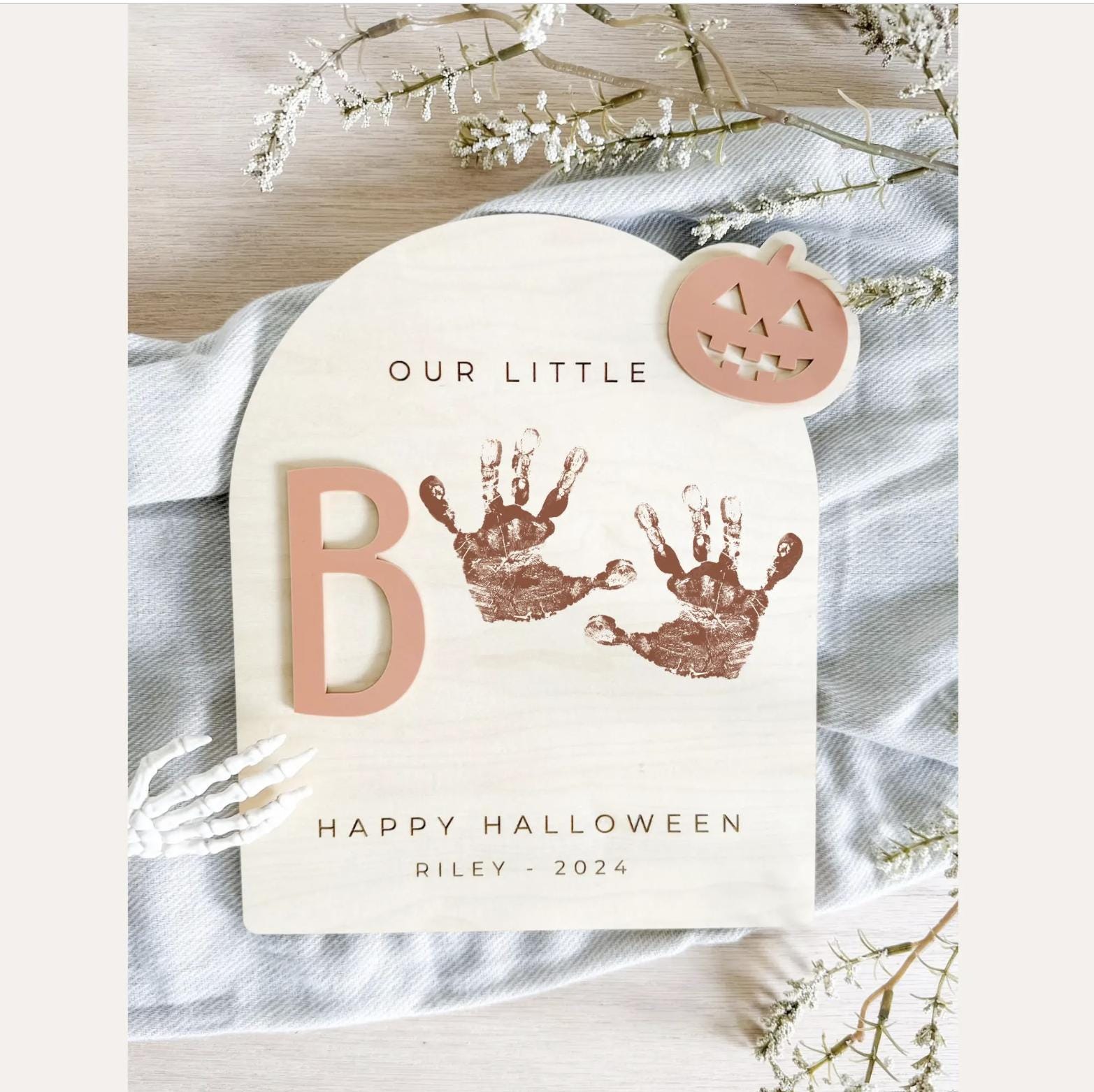 Halloween Footprint or Handprint Art Sign | Trick or Treat | My Little Boo | Baby’s First Halloween Keepsake | Kid Craft | 2024 | Engraved