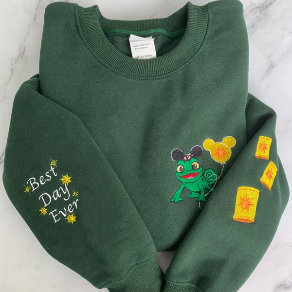 Embroidered Tangled Pascal with Mickey Balloon Lantern Sweatshirt, Best Day Ever  Embroidery Shirt, Walt  World, 2024 Trip