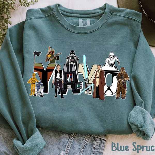 Custom Name Star Wars Characters Comfort Colors Shirt, Personalized Disney Family Tee, Galaxy's Edge, Darth Vader Stormtrooper Leia Han Solo