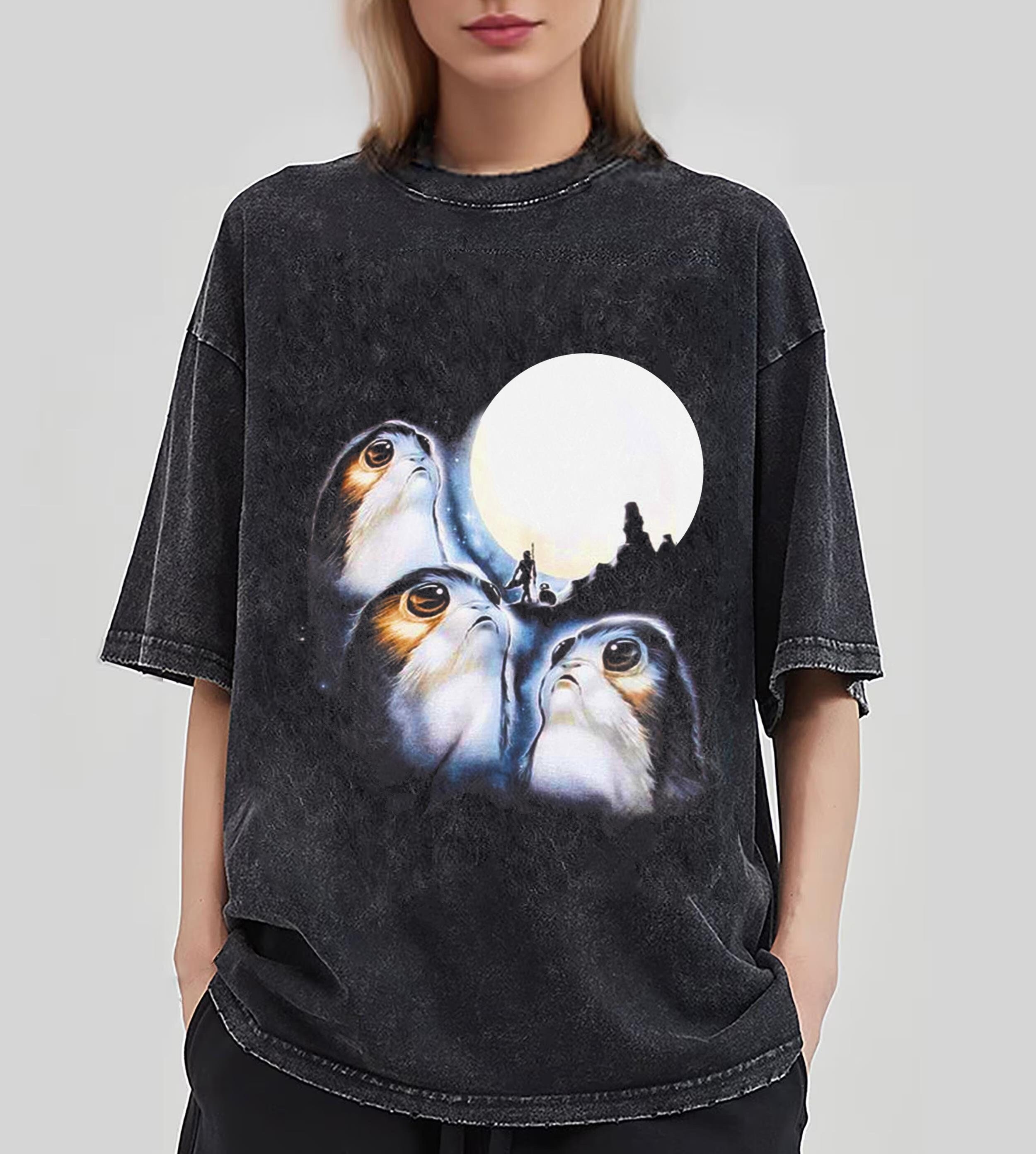 Discover Funny Three Porg With Moon Mineral Wash T-Shirt, Disney Star Wars Porg T-shirt