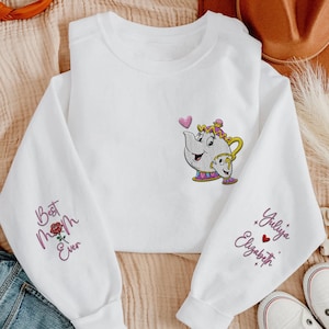 Custom Embroidered Mrs Potts Chip Best Mom Ever Sweatshirt, Mama Son Daughter, Beauty and The Beast  Mom Embroidery, Mother's Day Gift