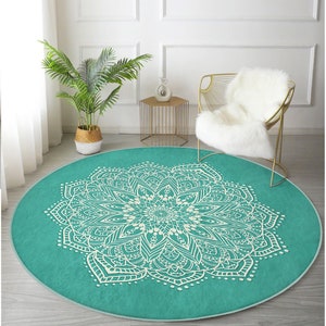 Non slip Mandala Rugturquoise Exercise Matsgreen Meditation Matwashable Handmade Carpetmandala Yoga Rugsmeditation Round Carpets Etsy