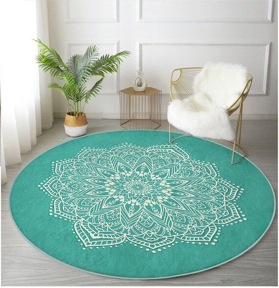 Non slip Mandala Rugturquoise Exercise Matsgreen Meditation Matwashable Handmade Carpetmandala Yoga Rugsmeditation Round Carpets Etsy