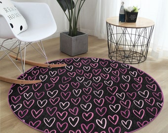 Hearted round carpets|Valentine's Day gifts rug|Black floor  bedroom rugs|Valentine heart carpet|Love anti-slip mat|Washable mats