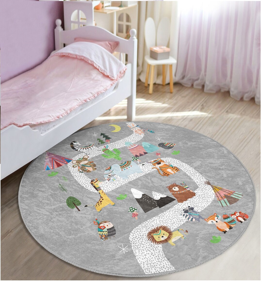 Animals Round Rugzoo Themed Carpetwildlife Nursery Carpetsanimal Road ...