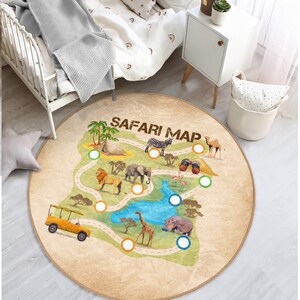 Safari Round Rugwild Animal Carpetzoo Motif Area Rugssavanna Themed ...
