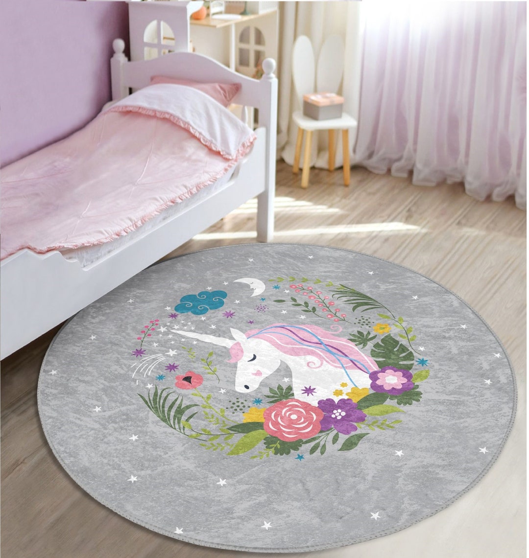 Unicorn Round Rugkids Unicorn Area Rugshorse Print Circle ...