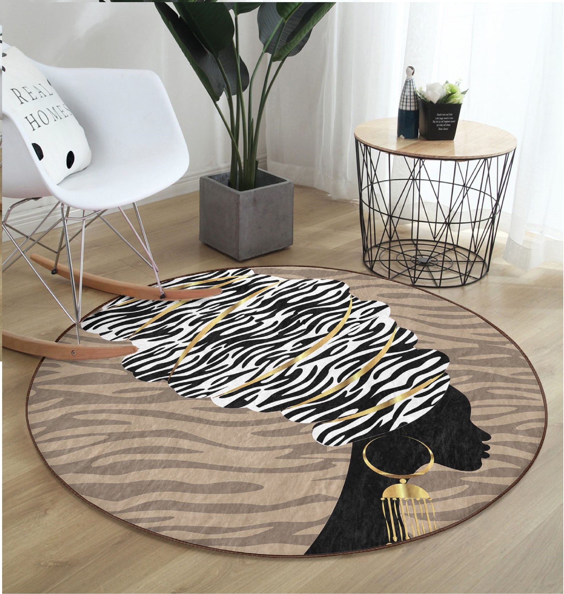 Afro Woman Round Rugethnic Living Room Carpetafrican Inspired Rugsmink ...