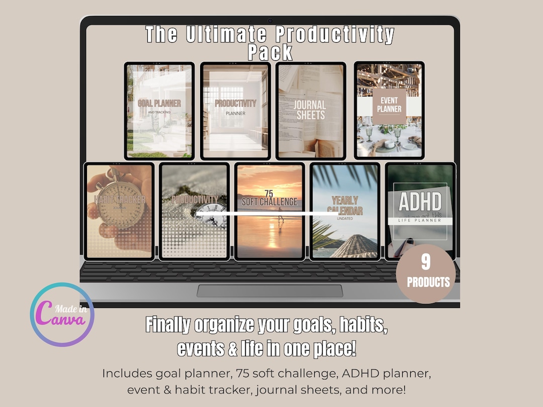 Productivity Planner Bundle: ADHD Journal, Habit Tracker, Goal Setting ...